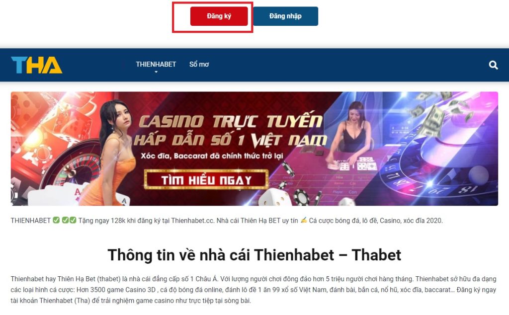 Cách đăng ký/đăng nhập nhà cái Thienhabet
